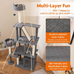 1.8 M Cat Tree, Multi-Level Large Cat Tower w/ Scratching Posts & Board & Ladder