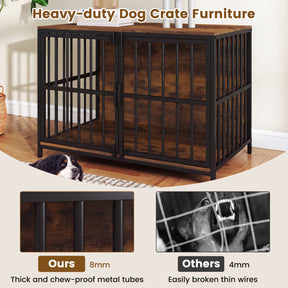Heavy-Duty Dog Crate Furniture, 100 cm Dog Kennel with Dual Lockable Double Doors