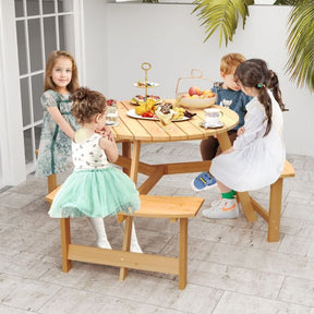 6 Person Kids Outdoor Wooden Picnic Table and Bench Set with Umbrella Hole