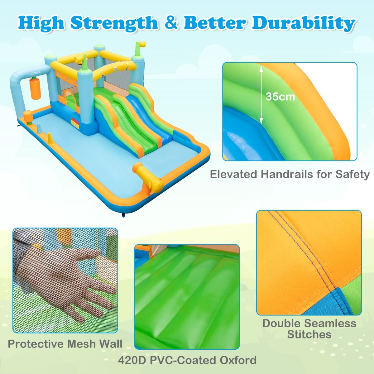 Inflatable Bounce House with Dual Slides for Kids Aged 3-10 Years (with Blower)