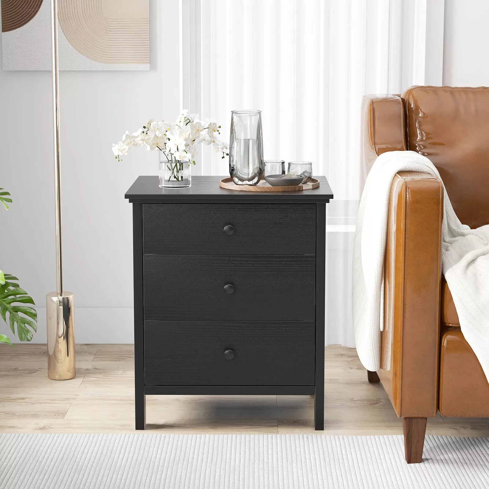 Giantex 3-Drawer Nightstand Wooden Bedside Table Modern Side End Table Chest of Drawers