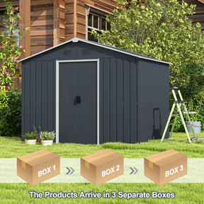 6' x 8' Outdoor Storage Shed Galvanized Metal Garden Tool Organizer with Lockable Slide Doors and Air Vent