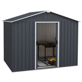 6' x 8' Outdoor Storage Shed Galvanized Metal Garden Tool Organizer with Lockable Slide Doors and Air Vent