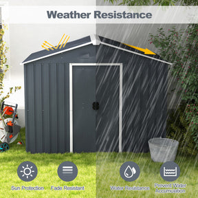 6' x 8' Outdoor Storage Shed Galvanized Metal Garden Tool Organizer with Lockable Slide Doors and Air Vent