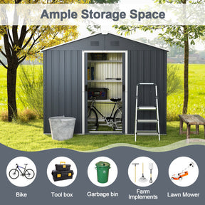 6' x 8' Outdoor Storage Shed Galvanized Metal Garden Tool Organizer with Lockable Slide Doors and Air Vent