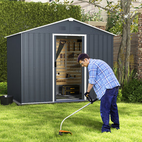 6' x 8' Outdoor Storage Shed Galvanized Metal Garden Tool Organizer with Lockable Slide Doors and Air Vent