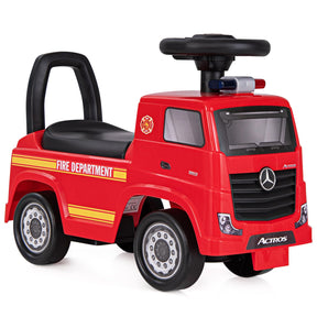 Mercedes-Benz Licensed Kids' Ride On Truck, Foot-to-Floor Push Fire Engine w/ Music & Horn, Sit & Scoot Toy w/ Steering Wheel & Hidden Storage Space, Perfect Gift for 2+ Boys & Girls, Red