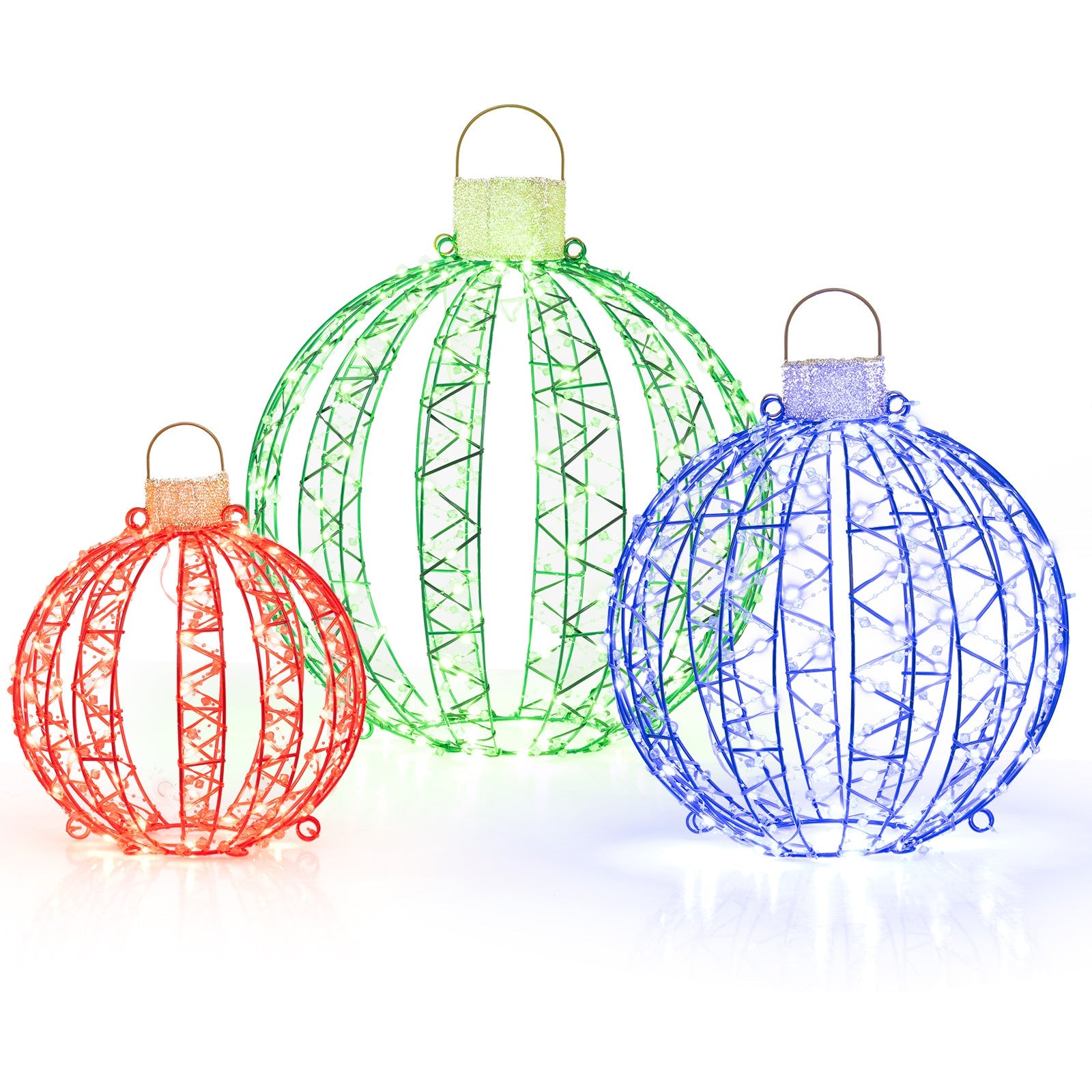 3 Pack Christmas Light Balls, Christmas Decoration Light Balls w/ 360 Led Lights & Metal Frame & Plug in