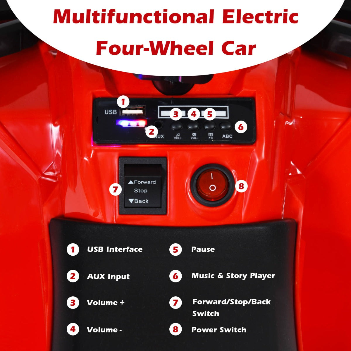 6V Battery Powered Kids ATV with 4 Anti-skid Wheels Music Player