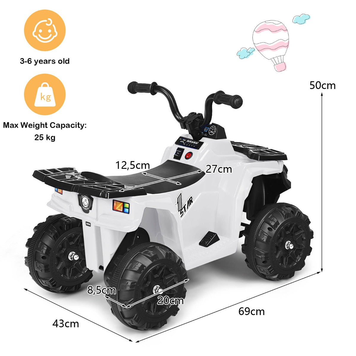 6V Battery Powered Kids ATV with 4 Anti-skid Wheels Music Player