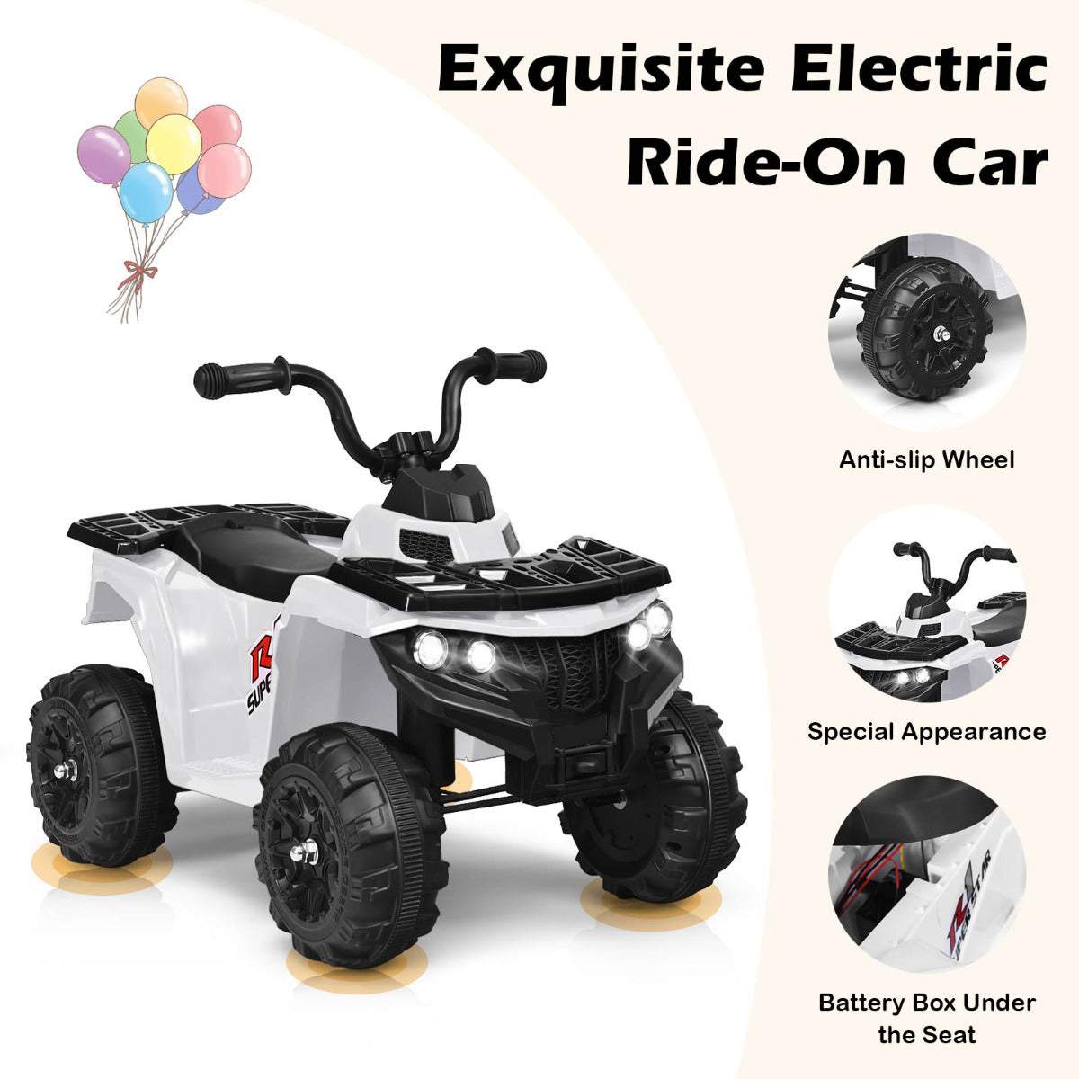 6V Battery Powered Kids ATV with 4 Anti-skid Wheels Music Player