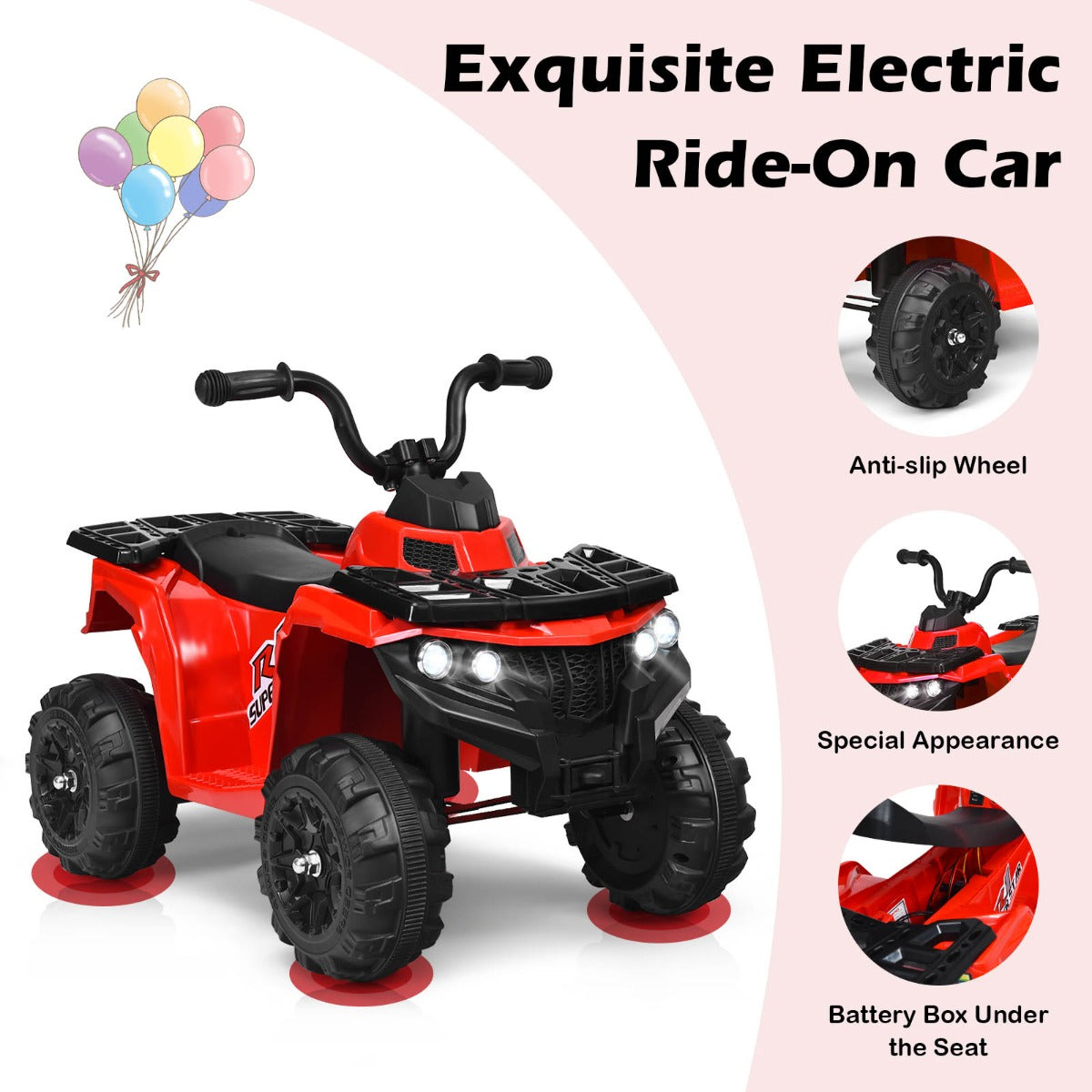 6V Battery Powered Kids ATV with 4 Anti-skid Wheels Music Player