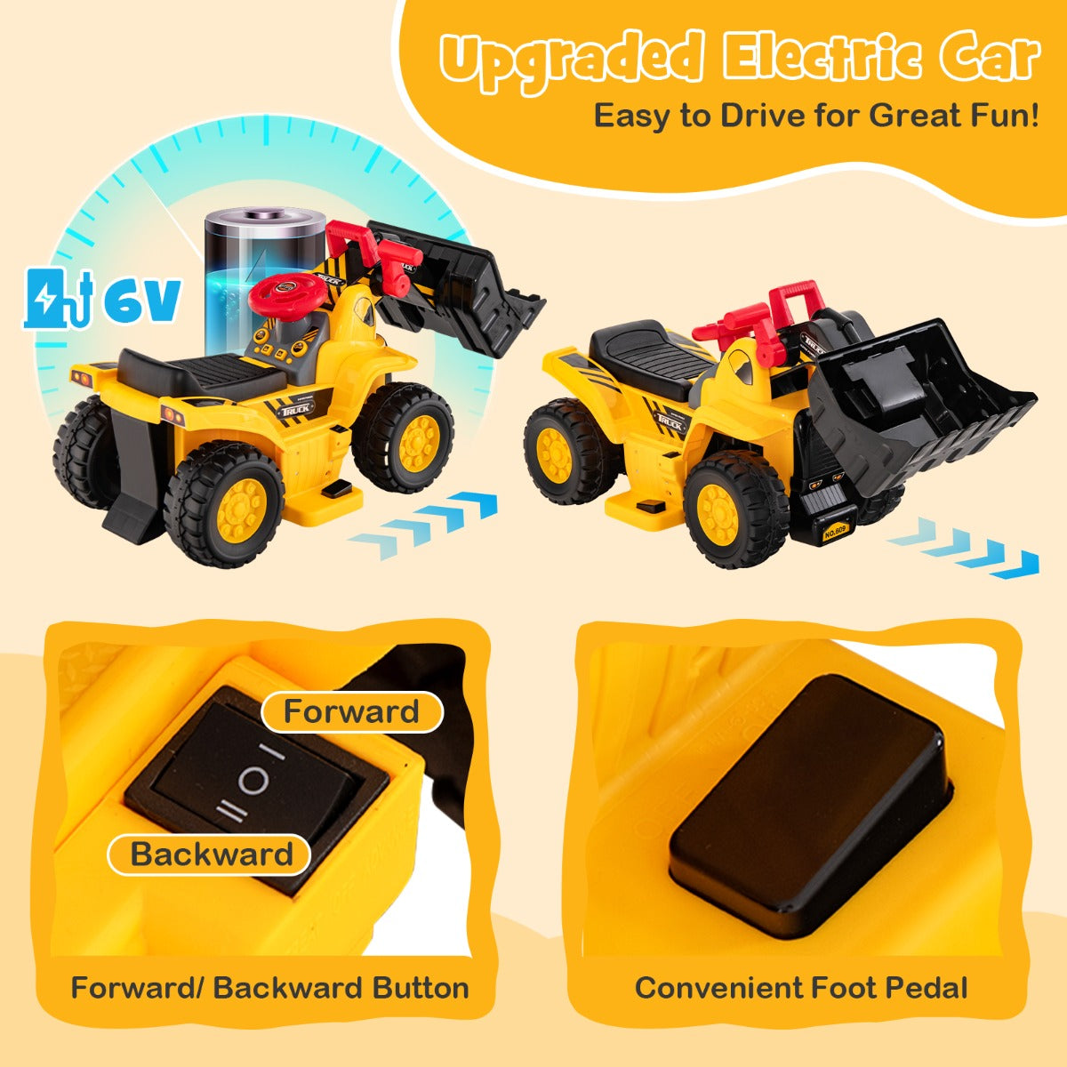 6V Kids Electric Construction Vehicle with Controllable Digging Bucket