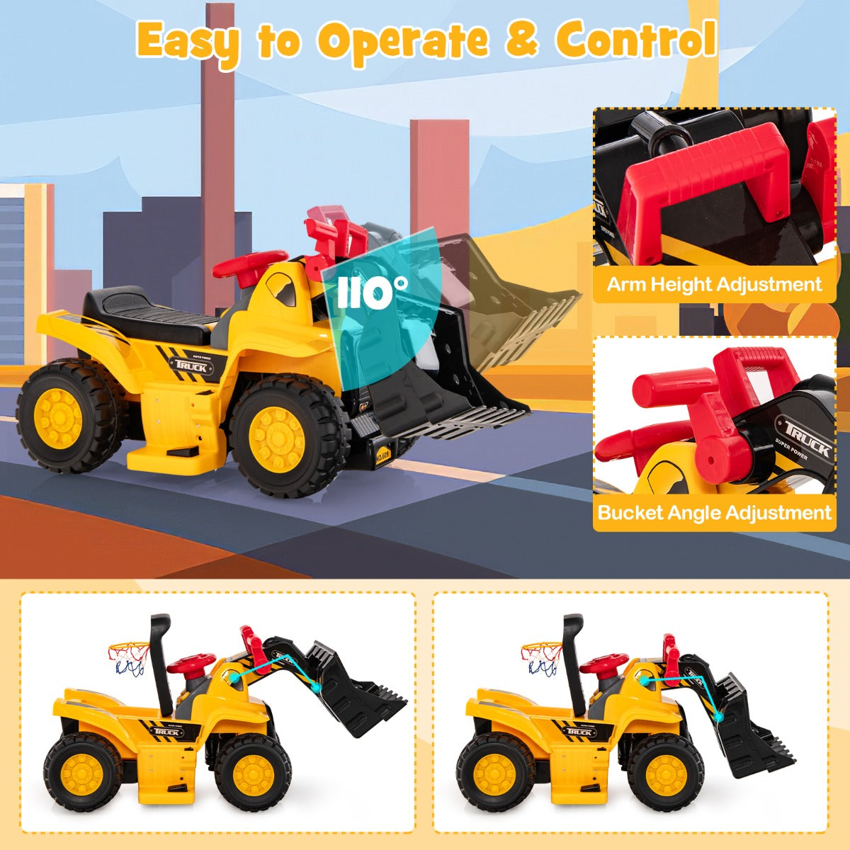 6V Kids Electric Construction Vehicle with Controllable Digging Bucket