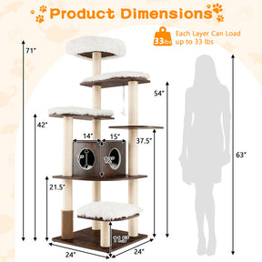 7-Layer Wooden Cat Tree Tall Cat Tower with Sisal Posts and Condo
