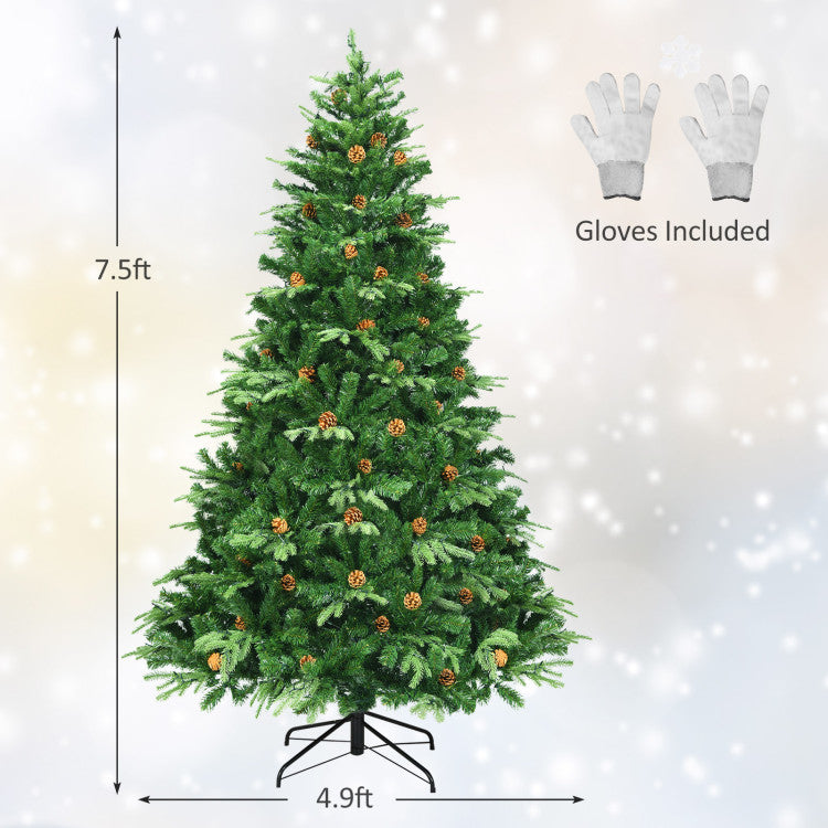 7/7.5/8 Feet Artificial Christmas Tree with LED Lights and Pine Cones