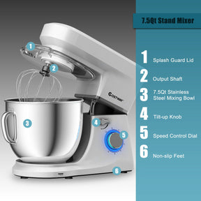 7.5 Qt Tilt-Head Stand Mixer with Dough Hook and 6-Speed Setting