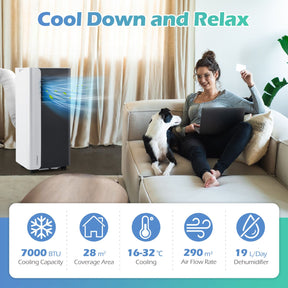 7000 BTU Portable Air Conditioner 3-in-1 with Fan and Dehumidifier