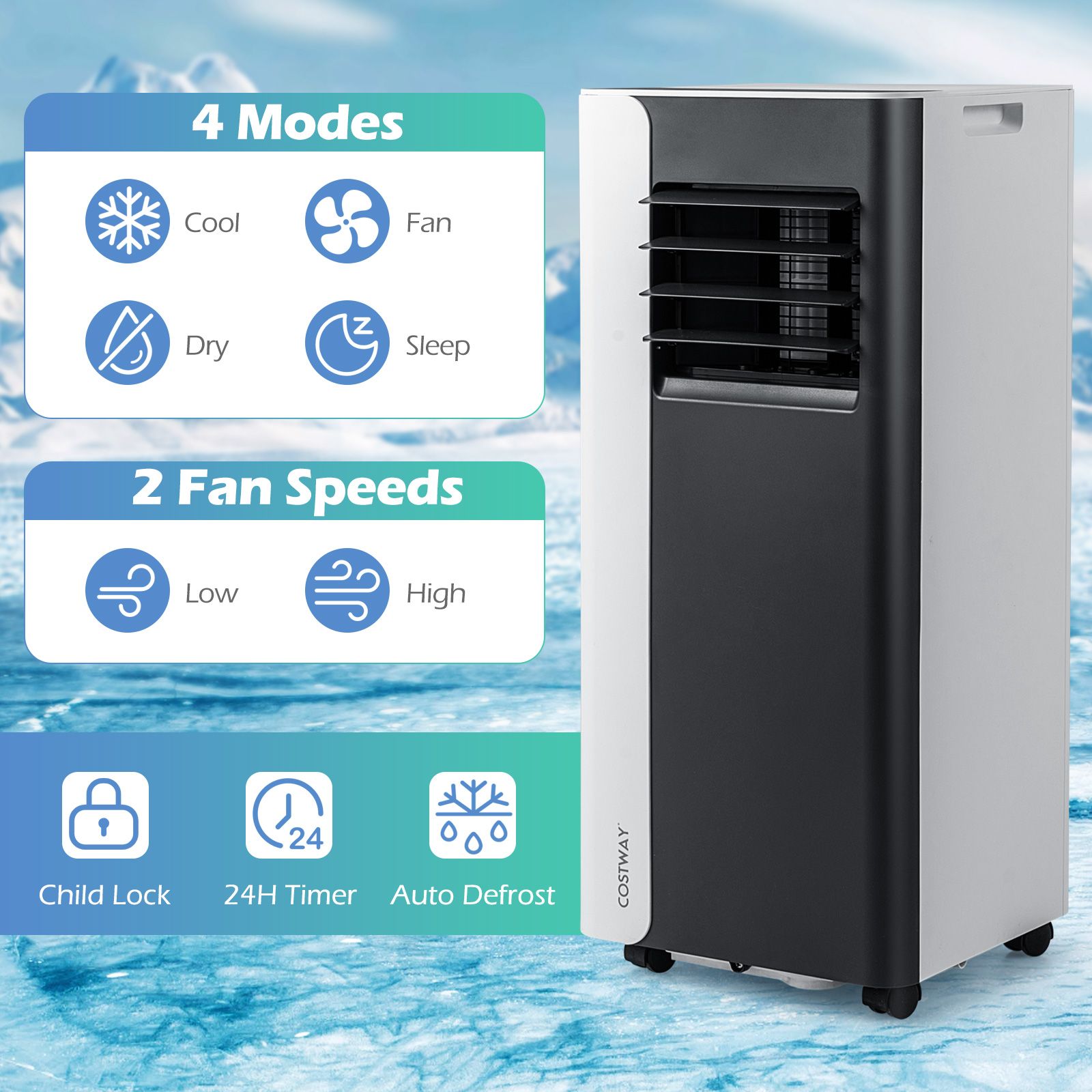 7000 BTU Portable Air Conditioner 3-in-1 with Fan and Dehumidifier