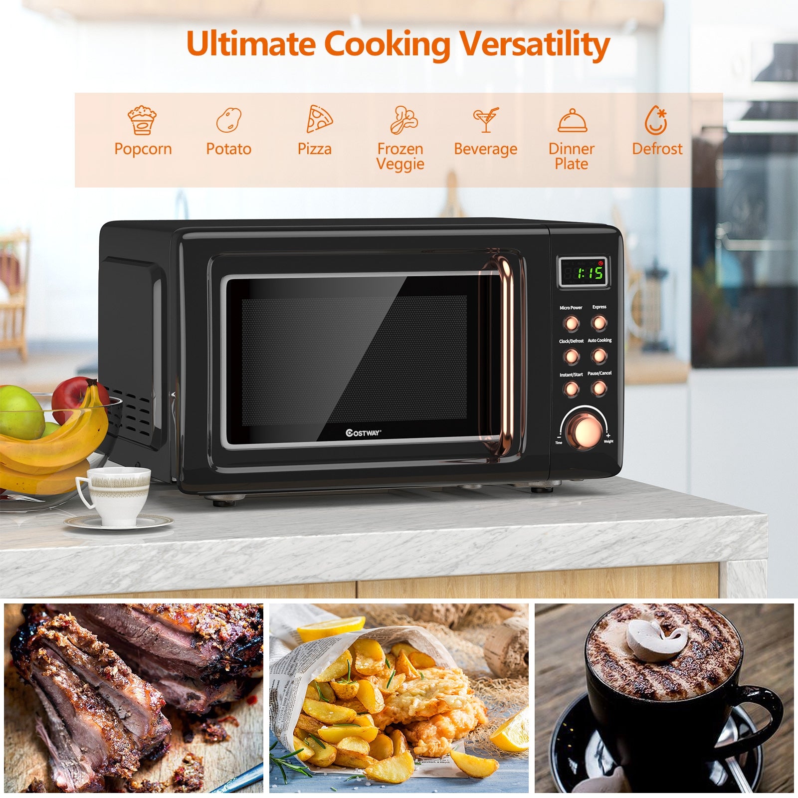 700W Countertop Microwave Oven with Auto Cooking Function and Child Lock Design
