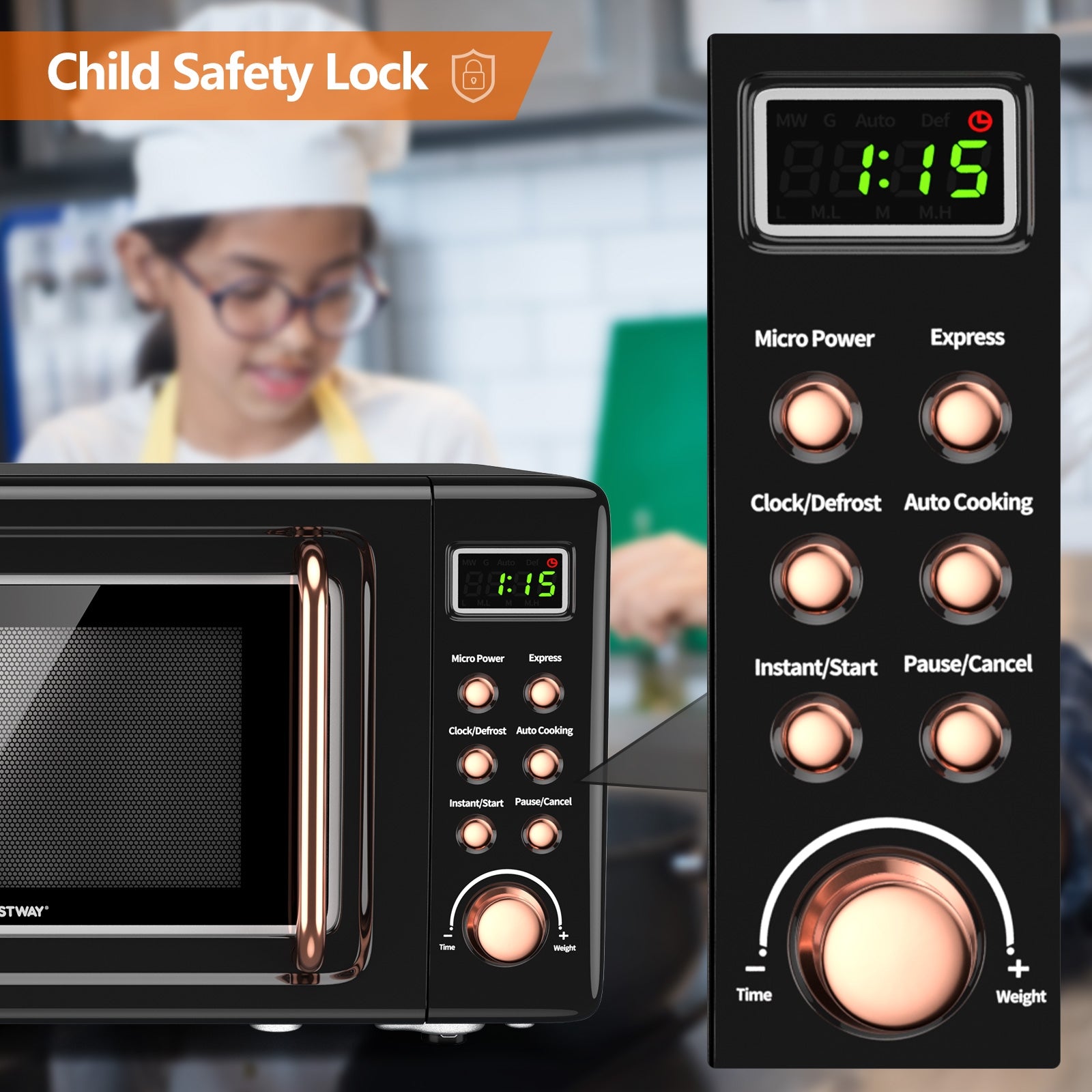 700W Countertop Microwave Oven with Auto Cooking Function and Child Lock Design