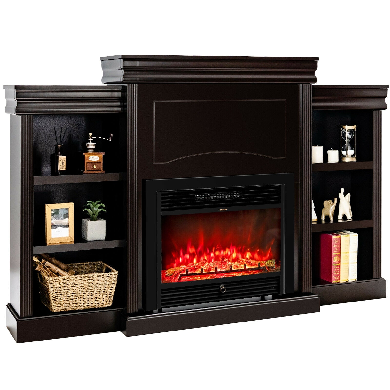 70 Inch Modern Entertainment Center TV Stands with Bookcase for 26" Electric Fireplace