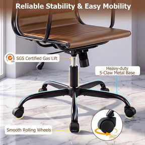 Ribbed Office Chair High Back PU Leather for Home Office, Black/Brown