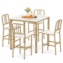 Counter Height Dining Table Set for 4, 5-Piece Kitchen Bar Table and Chairs Set with Faux Marble Surface