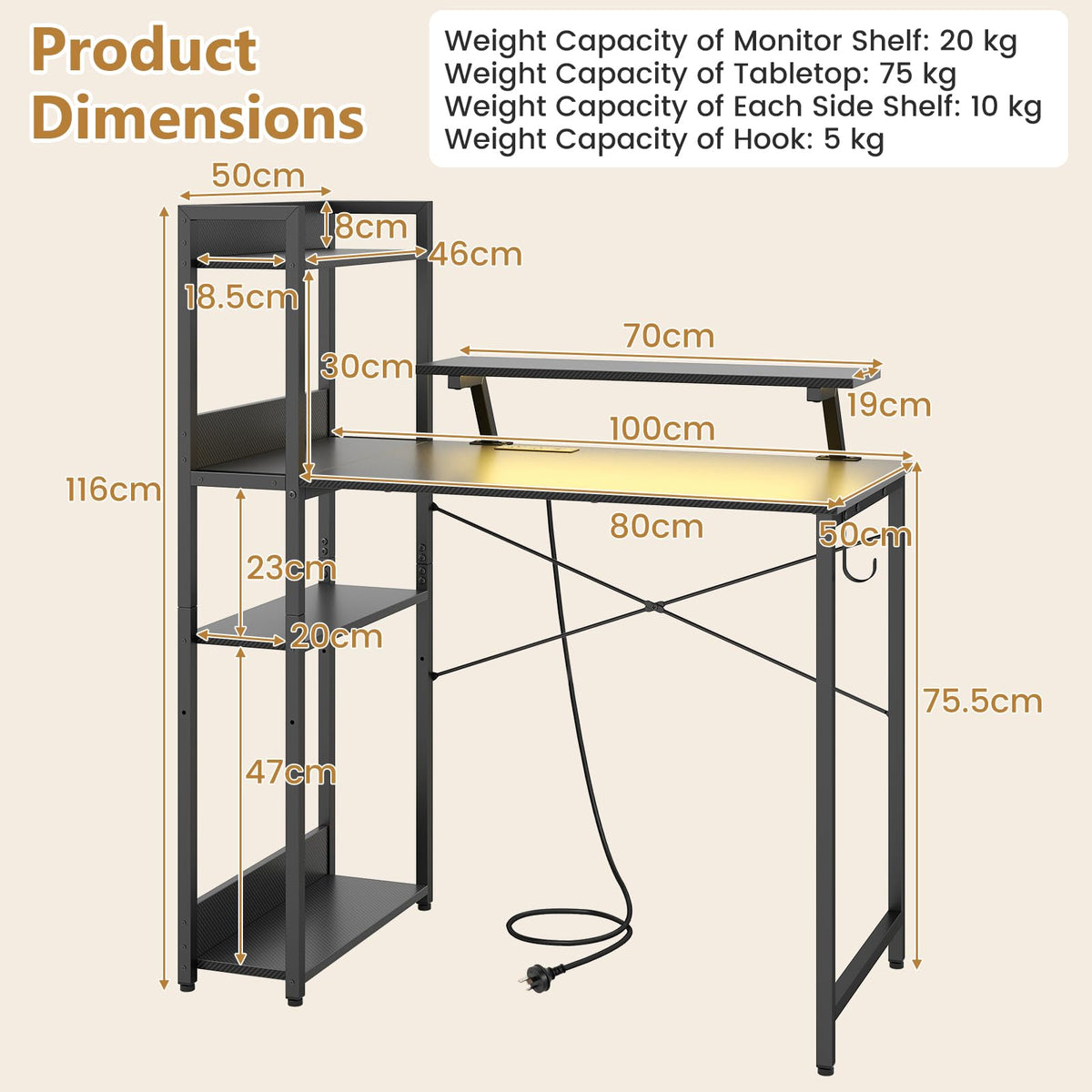 Reversible Computer Desk, Home Office Desk w/Storage Shelf