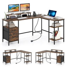 L-shaped Desk with Power Outlets, Reversible Corner Desk with Monitor Stand