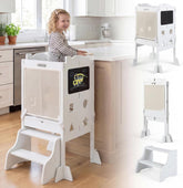 Foldable Toddler Tower with 3 Using Modes Step Stool, Standing Kitchen Tower w/ 2-Step Stool