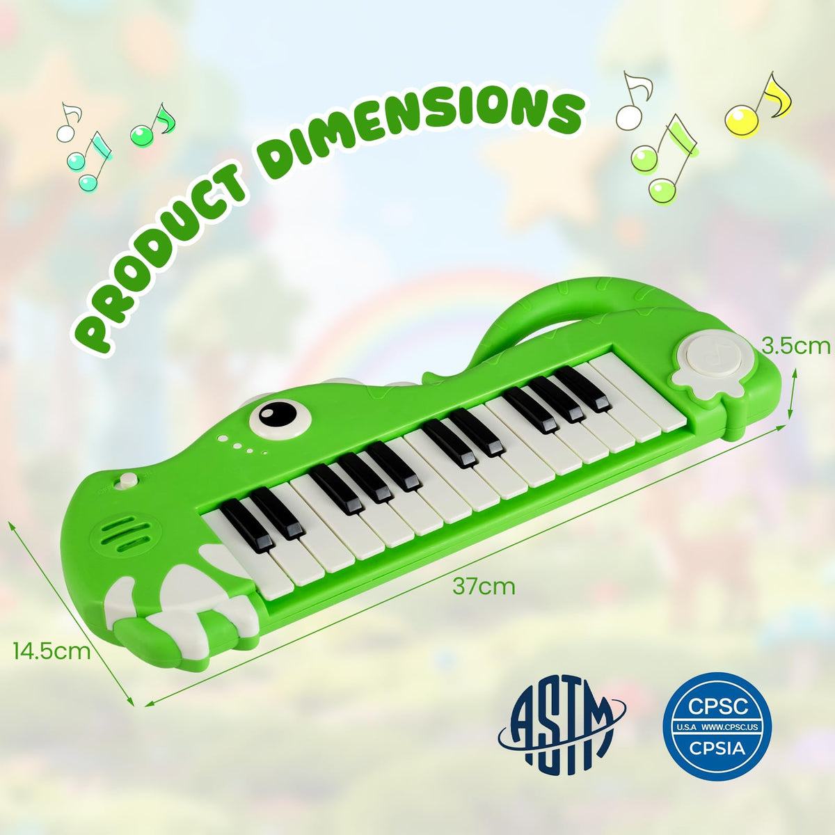 25-Key Kids Piano Keyboard, Dinosaur Shape Toy Digital Piano with Built-in Music & Light
