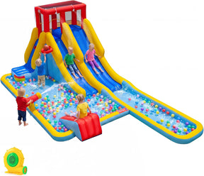 Hikidspace Inflatable Water Slide, 7-in-1 Double Long Slide Inflatable Water Park w/Climbing Wall (Without Blower)