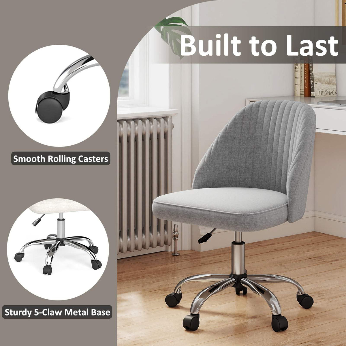 Office Chair, Modern Armless Desk Chair with Curved Backrest & Upholstered Seat