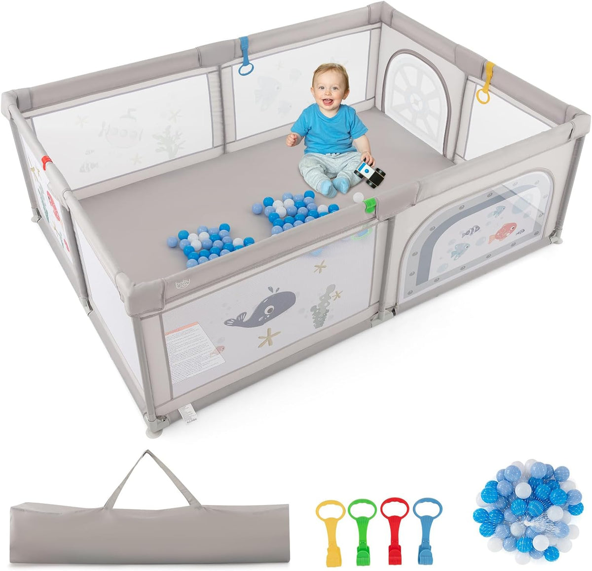 BABY JOY Baby Playpen, 205 x 147 cm Extra-Large Play Yard