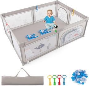 BABY JOY Baby Playpen, 205 x 147 cm Extra-Large Play Yard