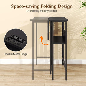 Small Folding Desk, 80 CM Computer Desk w/ Storage Shelf, Drop Leaf, & Metal Legs