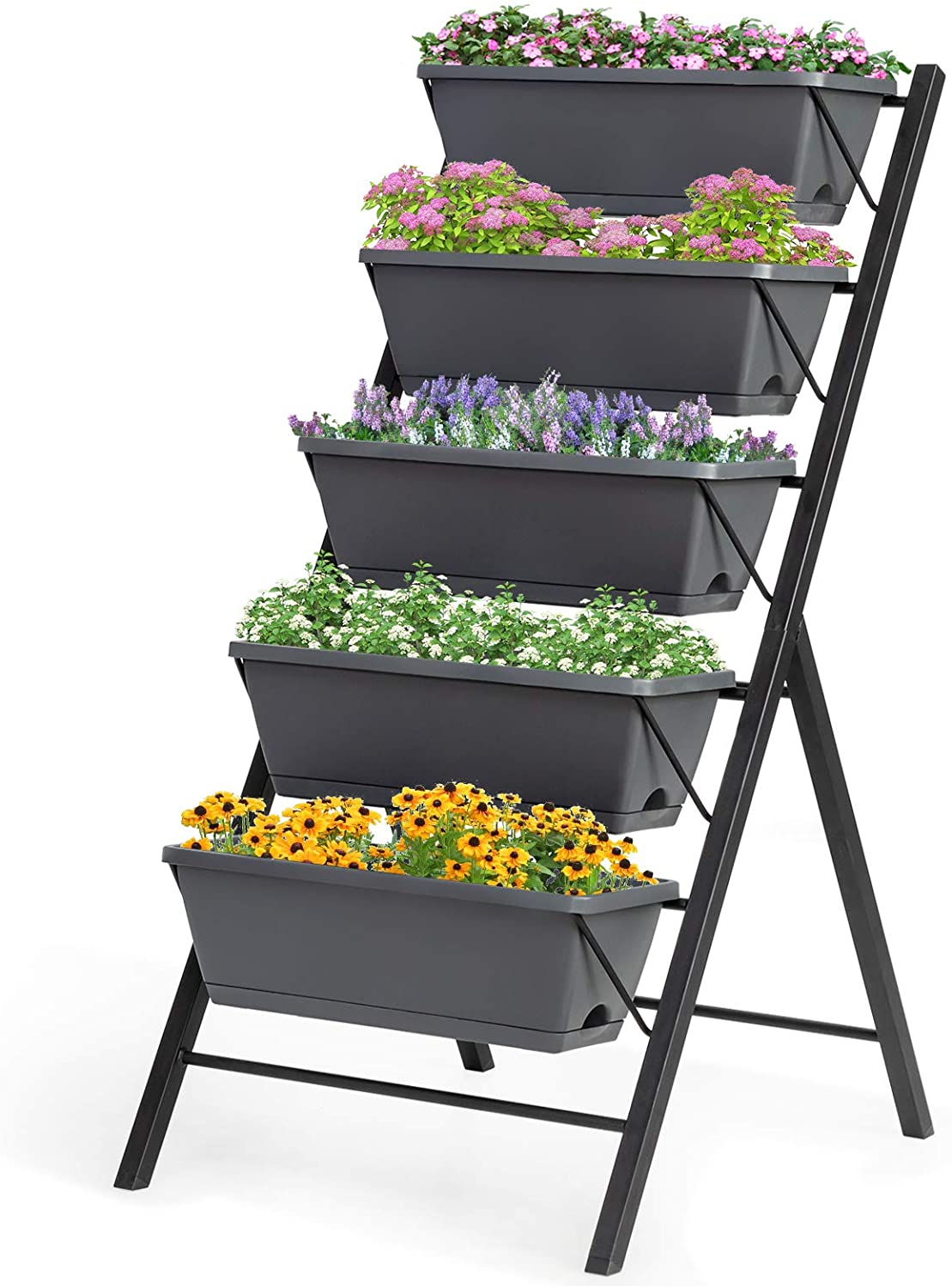 4Ft Vertical Raised Garden Bed 5 Tier Freestanding Elevated Planter Container Boxes with Water Drainage for Patio Balcony