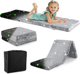 Foldable Floor Mattress for Kids, Glow in The Dark Toddler Floor Nap Mat w/Washable Flannel Cover