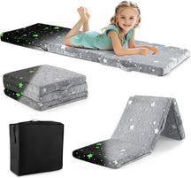 Foldable Floor Mattress for Kids, Glow in The Dark Toddler Floor Nap Mat w/Washable Flannel Cover