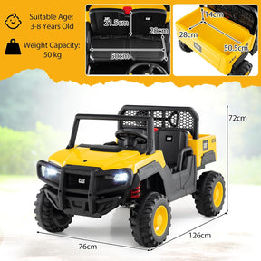 Licensed Caterpillar Ride On 4WD Dump Truck, 24V 2-Seater Kids Electric Vehicle with Remote Control, 4 x 100W Motors, Soft Start & Spring Suspension, Kids UTV with Dump Bed for 3+ Years Old
