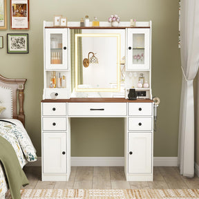 Vanity Desk with Mirror and Lights, Modern Dressing Table with Charging Station