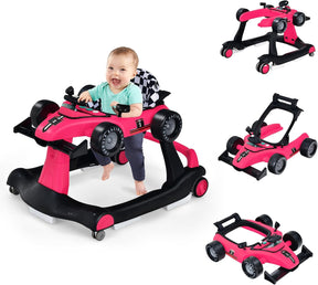 4-in-1 Baby Walker, Foldable Activity Car Baby Walker w/3 Adjustable Height