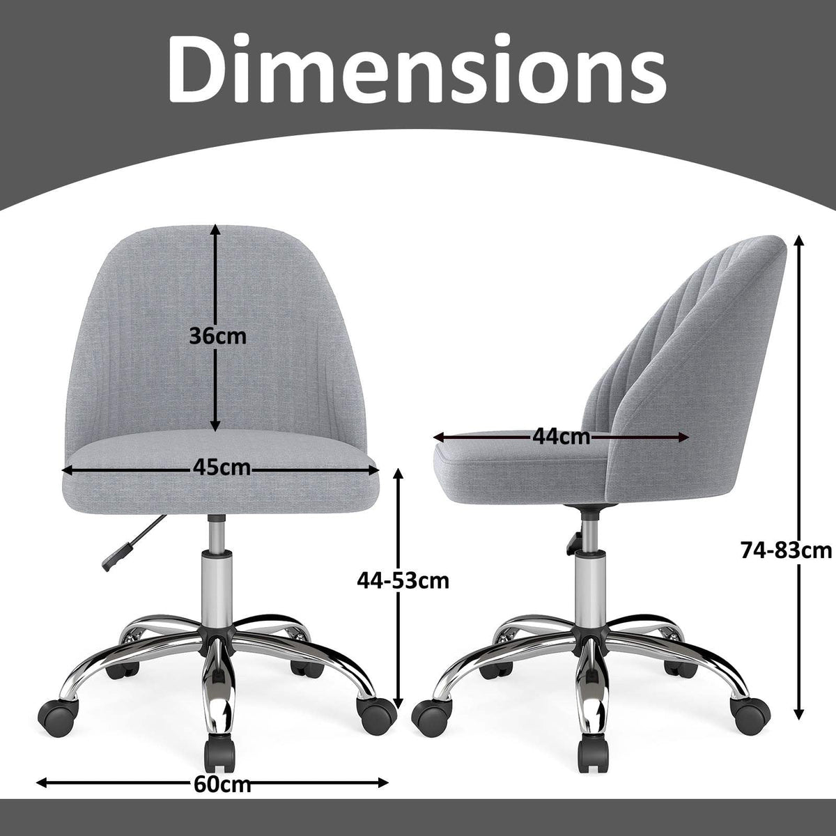 Office Chair, Modern Armless Desk Chair with Curved Backrest & Upholstered Seat