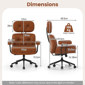 Ergonomic Home Office Chair, Mid Century Modern Computer Desk Chair w/ Wide Tufted Seat