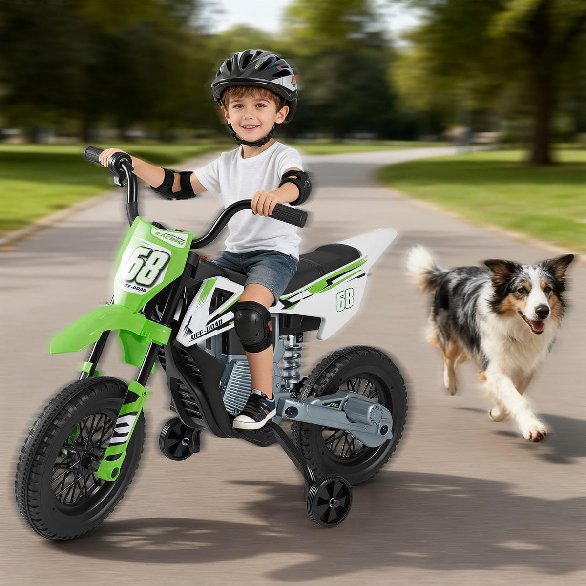 12V Kids Motorcycle, Electric Toddler Ride On Motorcycle with Detachable Training Wheels & Spring Suspension