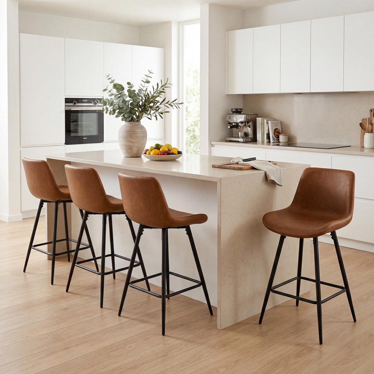 Counter Height Bar Stools Set of 2, 61 CM Bar Chairs with Backs and Footrests