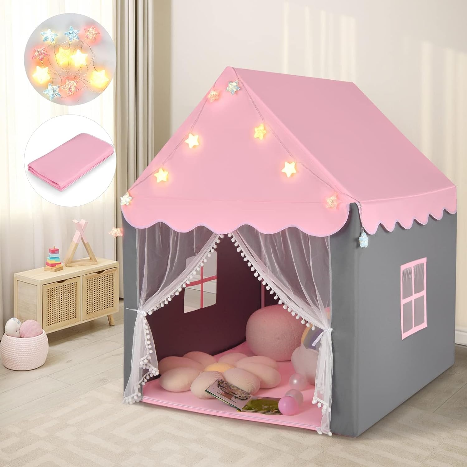 HONEY JOY Kids Play Tent, Large Playhouse with Star Ornaments