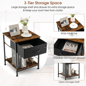 2 Tiers Nightstand for Bedroom, Compact Industrial Style Sofa Side & Bedside Table
