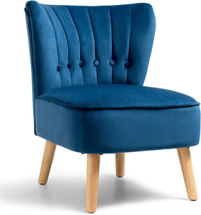 Velvet Accent Chair, Soft Upholstered Modern Leisure Chair w/Solid Wood Legs, Non-Slip Pads